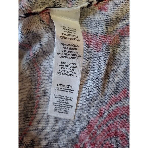 Chicos  Open Front Cardigan Size 1 Medium Red Black Floral Paisley Boho Chic - Picture 4 of 8